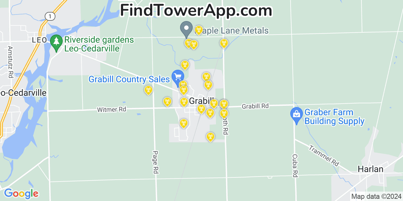 T-Mobile 4G/5G cell tower coverage map Grabill, Indiana