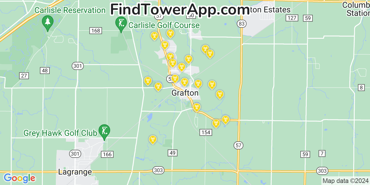 Verizon 4G/5G cell tower coverage map Grafton, Ohio
