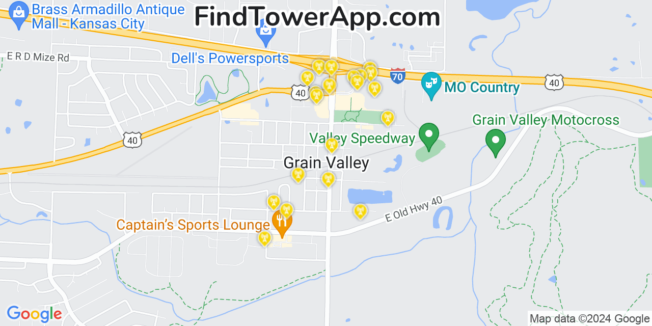 AT&T 4G/5G cell tower coverage map Grain Valley, Missouri