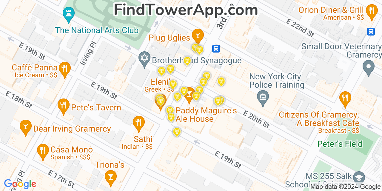 AT&T 4G/5G cell tower coverage map Gramercy Park, New York