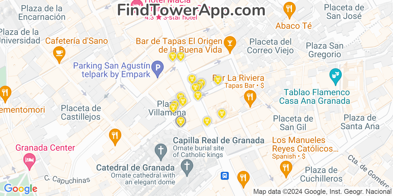 Granada (Spain) 4G/5G cell tower coverage map