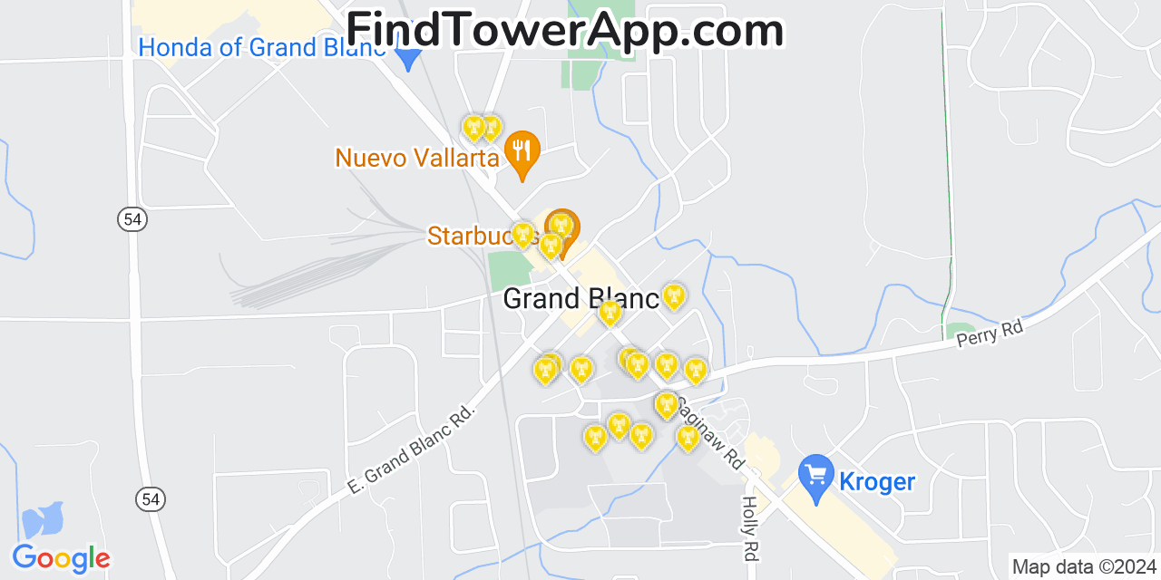 AT&T 4G/5G cell tower coverage map Grand Blanc, Michigan
