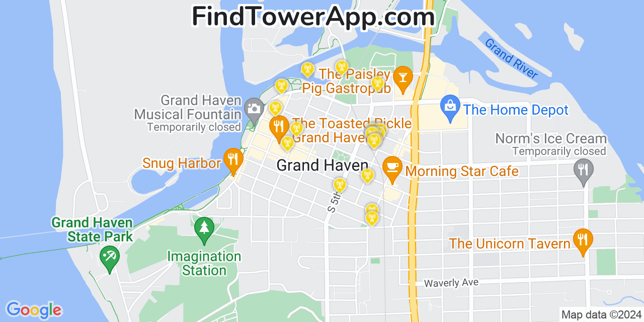 AT&T 4G/5G cell tower coverage map Grand Haven, Michigan