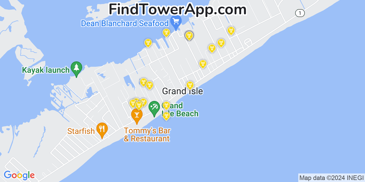 AT&T 4G/5G cell tower coverage map Grand Isle, Louisiana