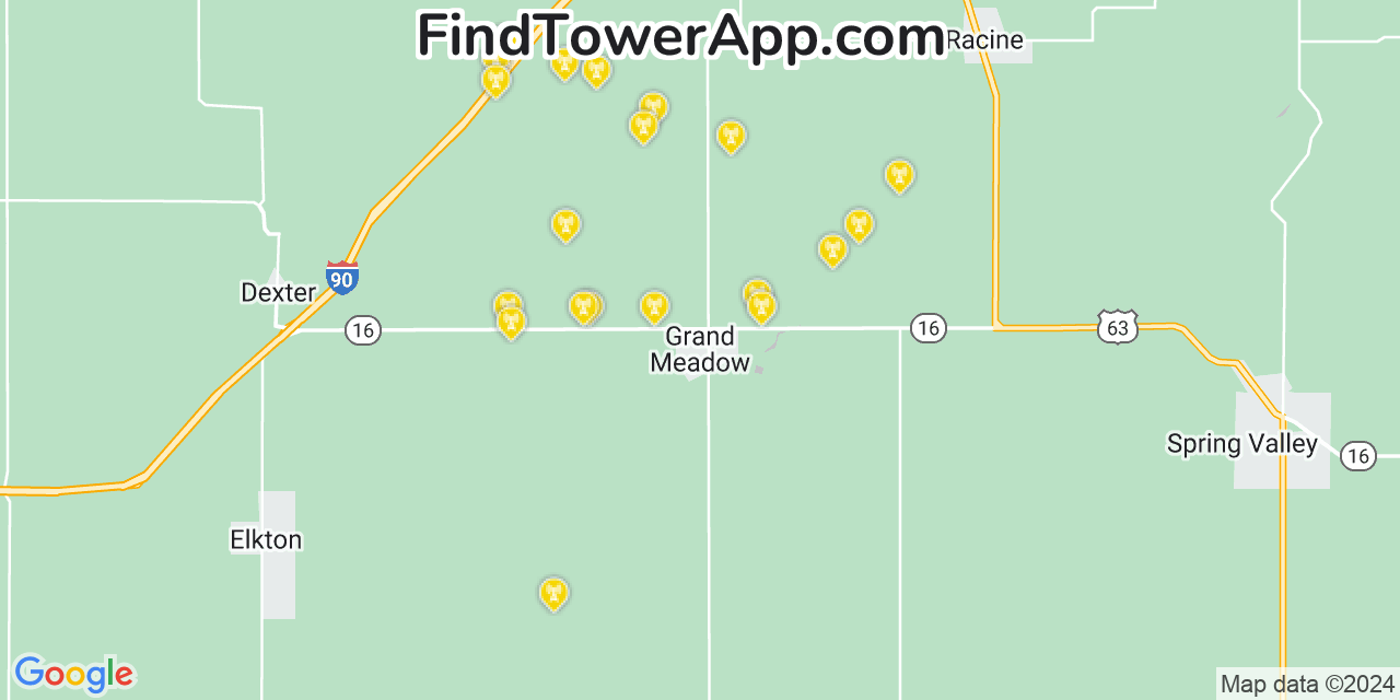 AT&T 4G/5G cell tower coverage map Grand Meadow, Minnesota