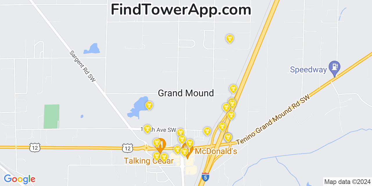 AT&T 4G/5G cell tower coverage map Grand Mound, Washington