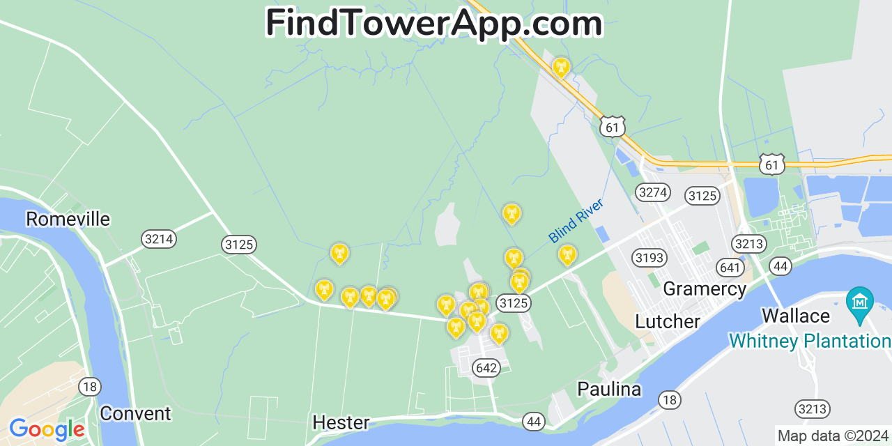 AT&T 4G/5G cell tower coverage map Grand Point, Louisiana
