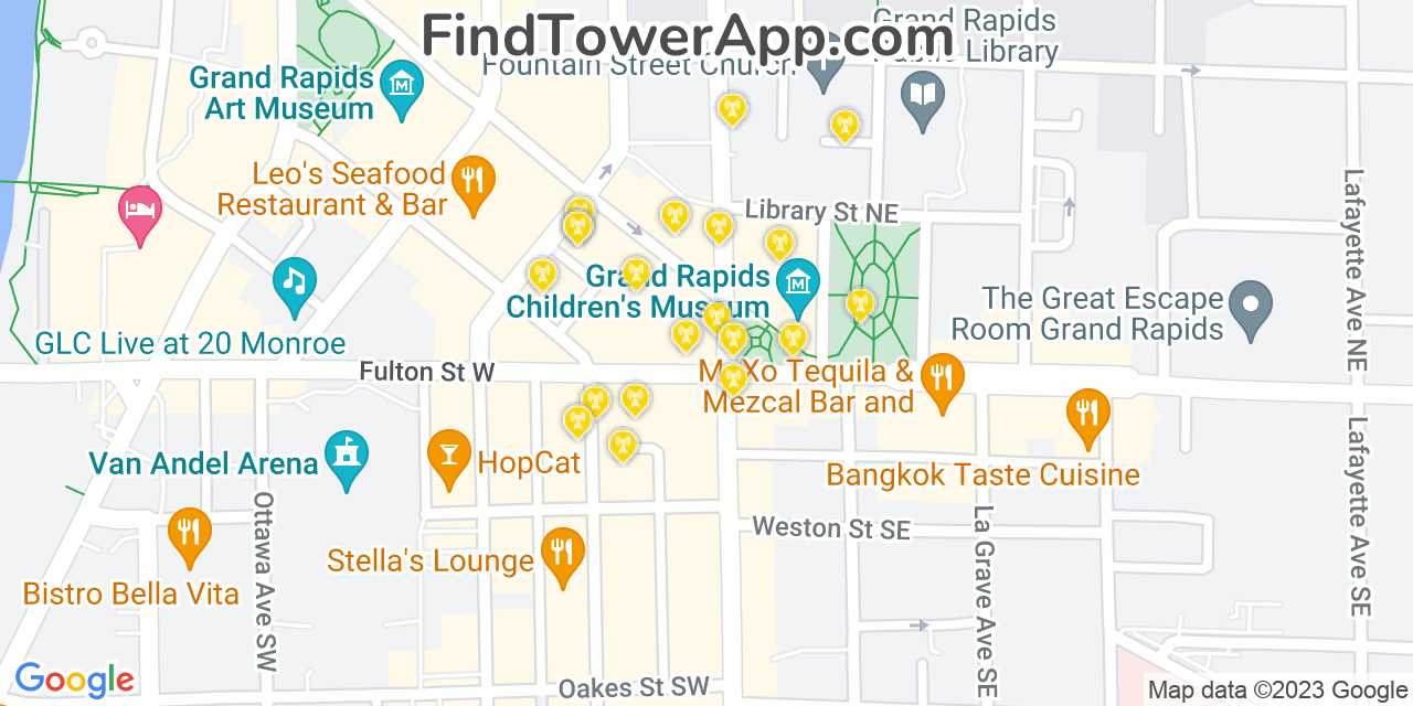 AT&T 4G/5G cell tower coverage map Grand Rapids, Michigan