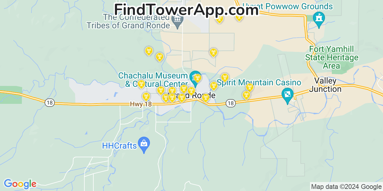 AT&T 4G/5G cell tower coverage map Grand Ronde, Oregon