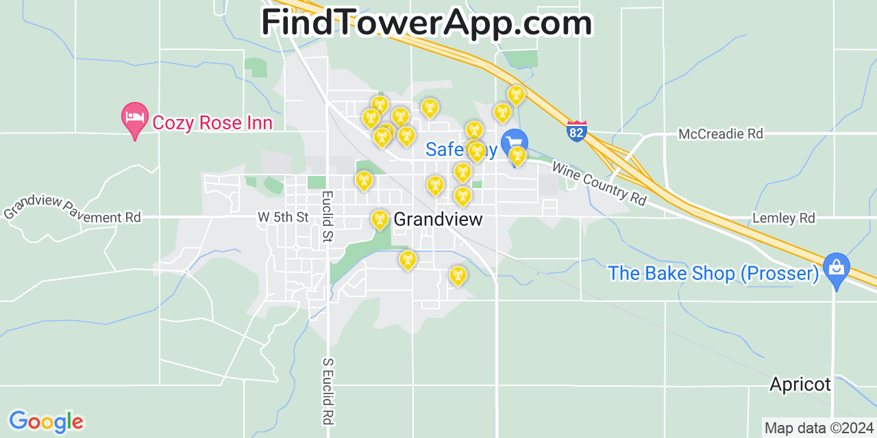 AT&T 4G/5G cell tower coverage map Grandview, Washington
