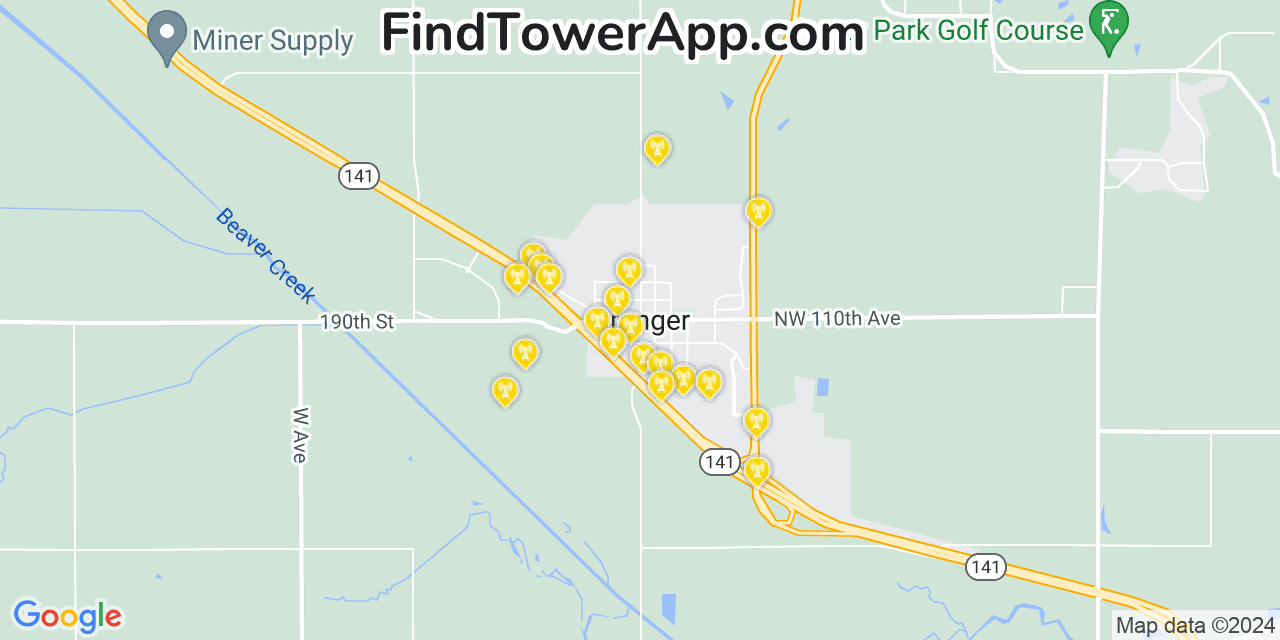 Verizon 4G/5G cell tower coverage map Granger, Iowa