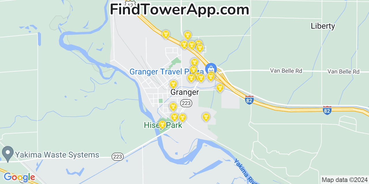 AT&T 4G/5G cell tower coverage map Granger, Washington