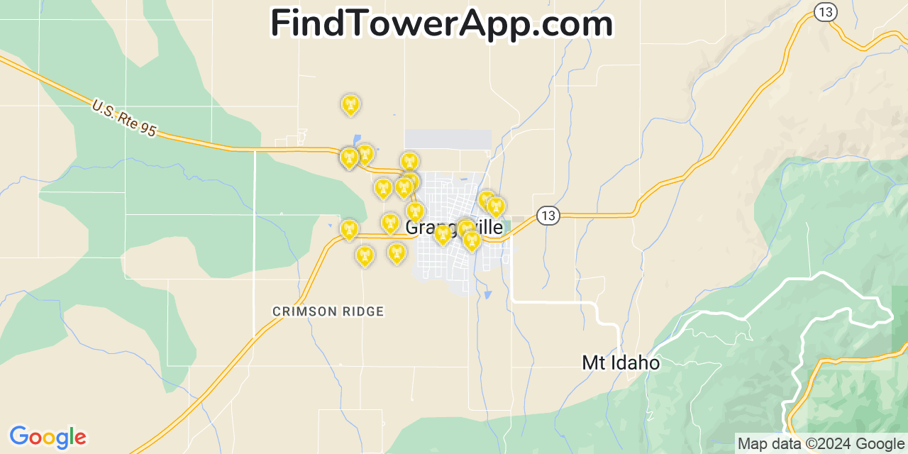 AT&T 4G/5G cell tower coverage map Grangeville, Idaho
