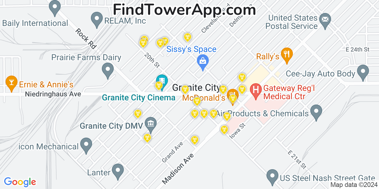 Verizon 4G/5G cell tower coverage map Granite City, Illinois