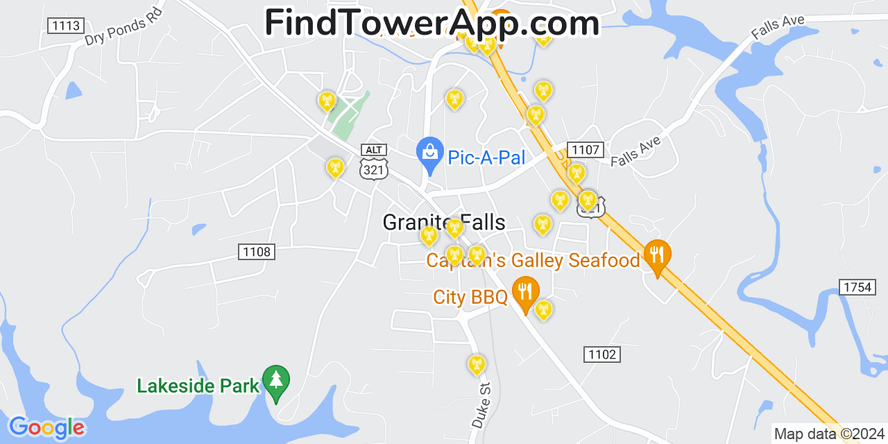 AT&T 4G/5G cell tower coverage map Granite Falls, North Carolina