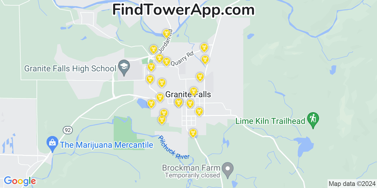 AT&T 4G/5G cell tower coverage map Granite Falls, Washington