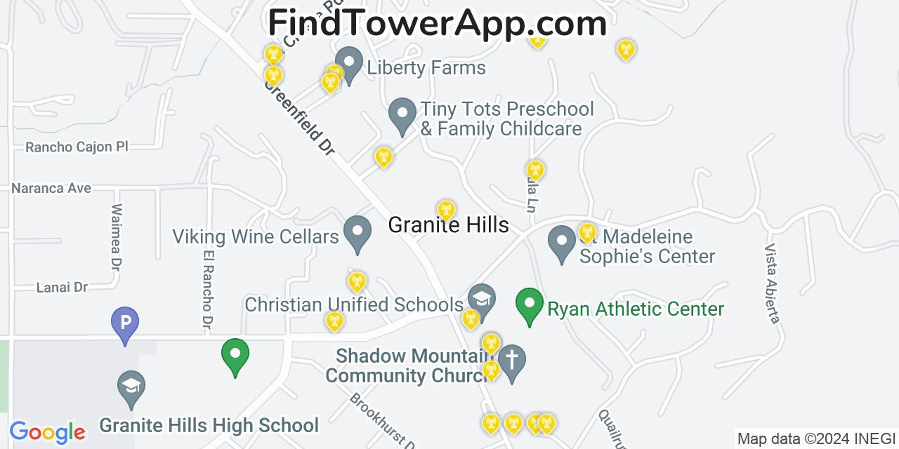 AT&T 4G/5G cell tower coverage map Granite Hills, California