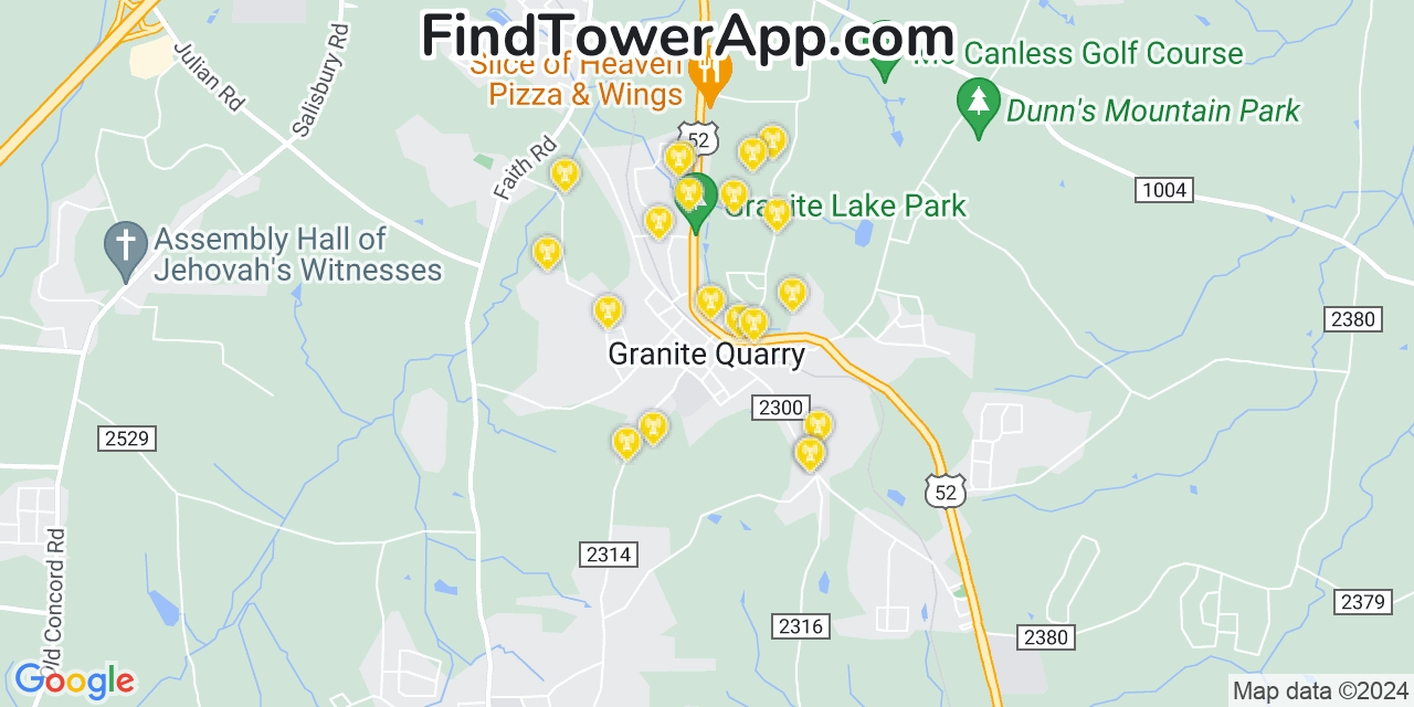 AT&T 4G/5G cell tower coverage map Granite Quarry, North Carolina