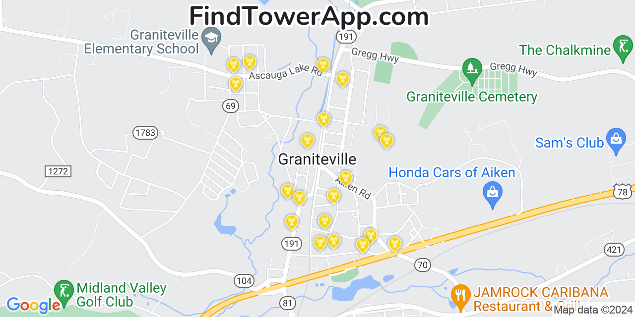 Verizon 4G/5G cell tower coverage map Graniteville, South Carolina