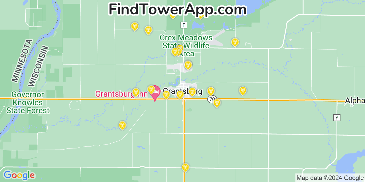 AT&T 4G/5G cell tower coverage map Grantsburg, Wisconsin