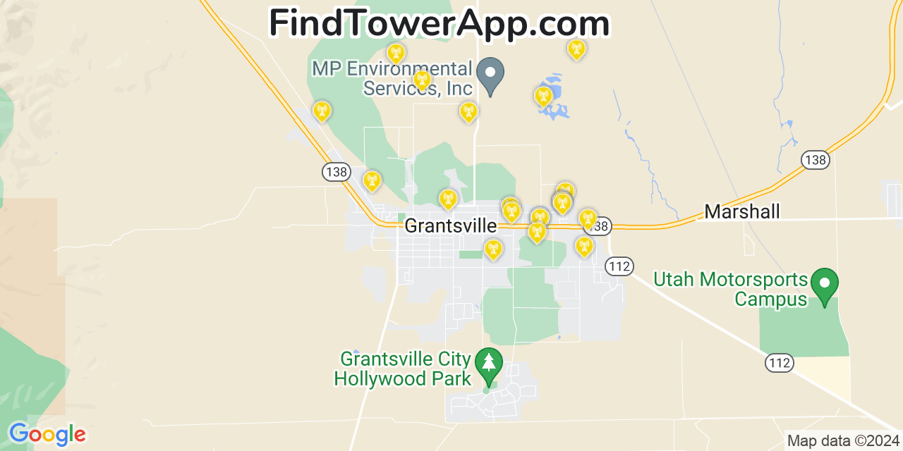 AT&T 4G/5G cell tower coverage map Grantsville, Utah