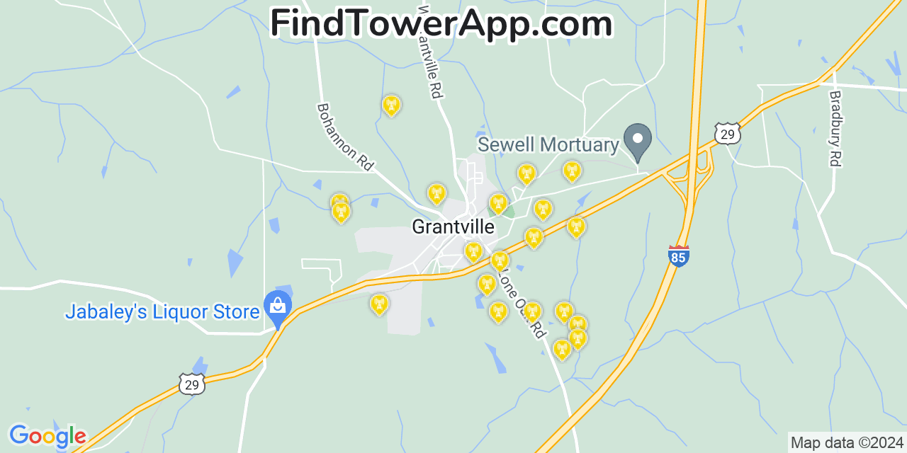 AT&T 4G/5G cell tower coverage map Grantville, Georgia