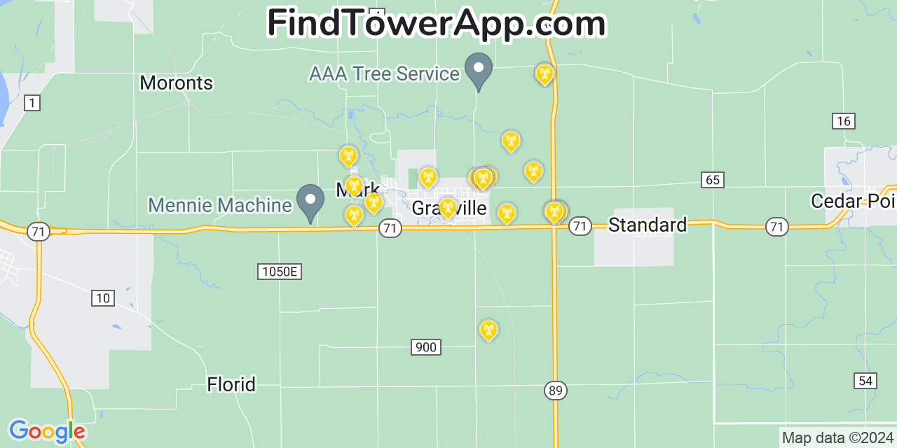 AT&T 4G/5G cell tower coverage map Granville, Illinois