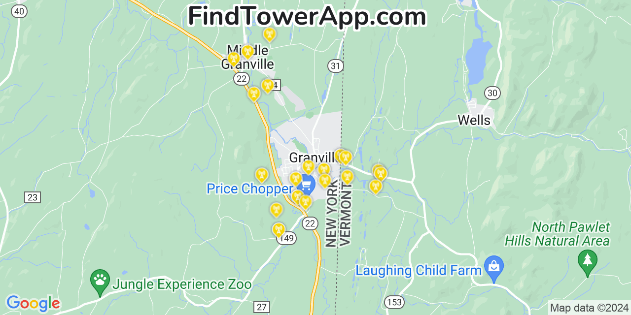 AT&T 4G/5G cell tower coverage map Granville, New York