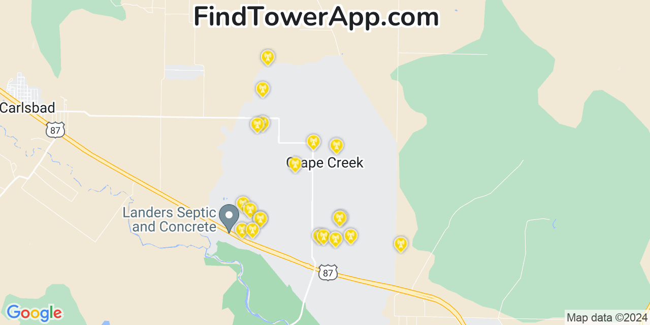 AT&T 4G/5G cell tower coverage map Grape Creek, Texas