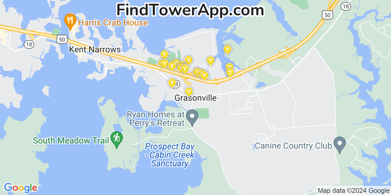 AT&T 4G/5G cell tower coverage map Grasonville, Maryland