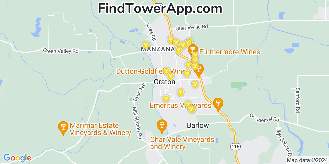 AT&T 4G/5G cell tower coverage map Graton, California