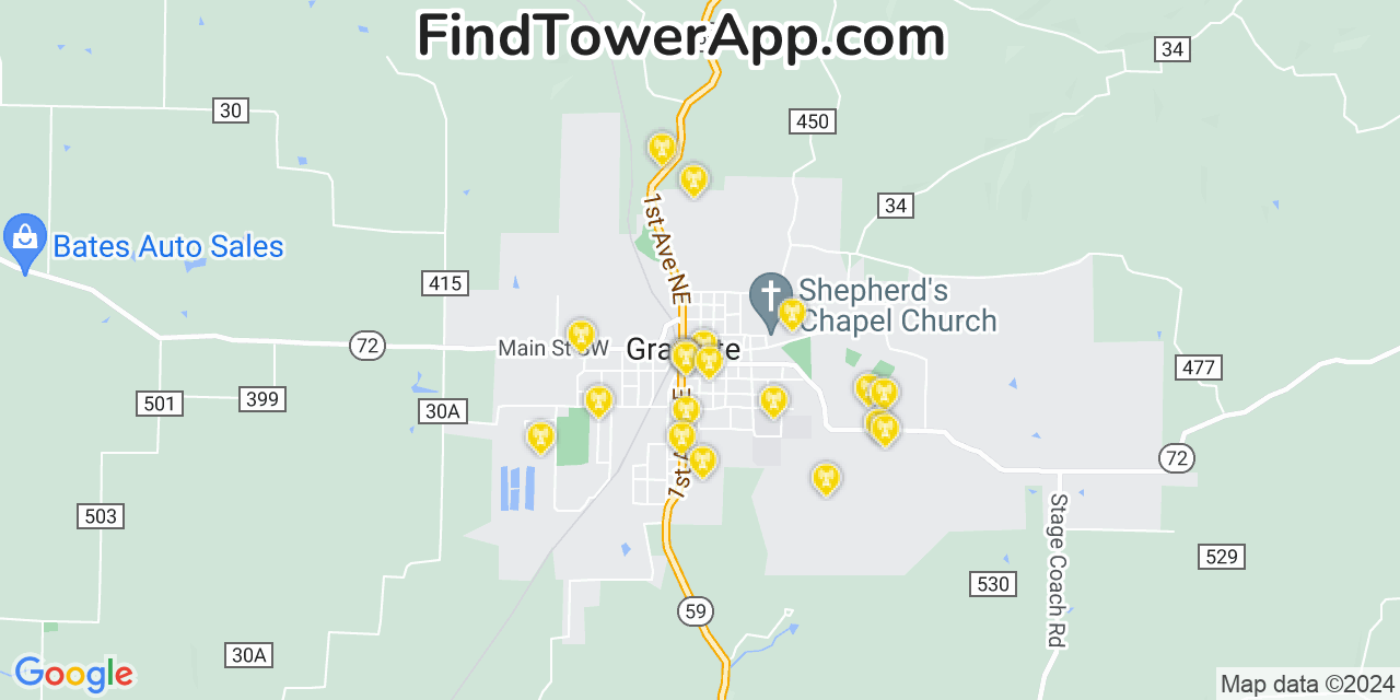 AT&T 4G/5G cell tower coverage map Gravette, Arkansas