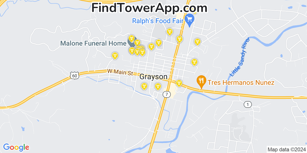 Verizon 4G/5G cell tower coverage map Grayson, Kentucky