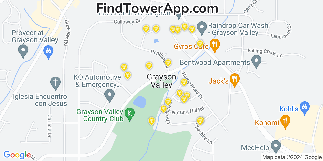 AT&T 4G/5G cell tower coverage map Grayson Valley, Alabama