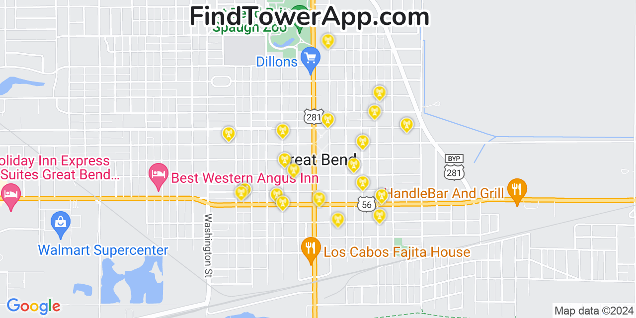 AT&T 4G/5G cell tower coverage map Great Bend, Kansas