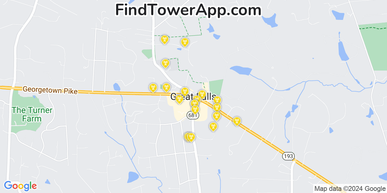AT&T 4G/5G cell tower coverage map Great Falls, Virginia