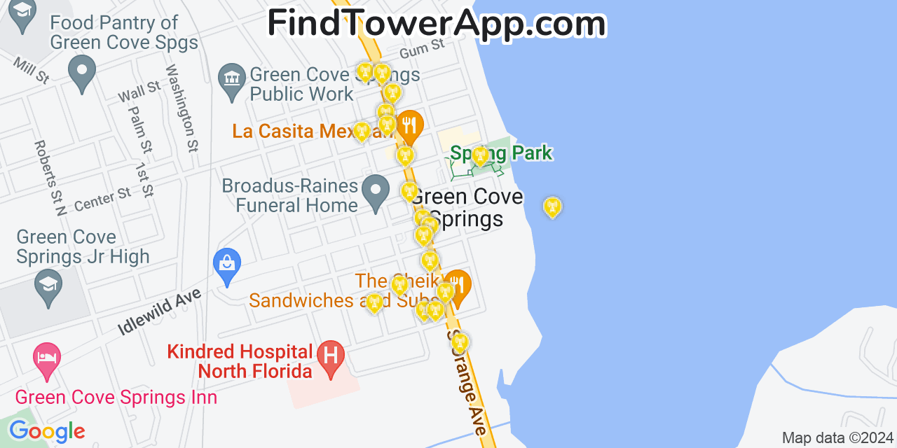 AT&T 4G/5G cell tower coverage map Green Cove Springs, Florida