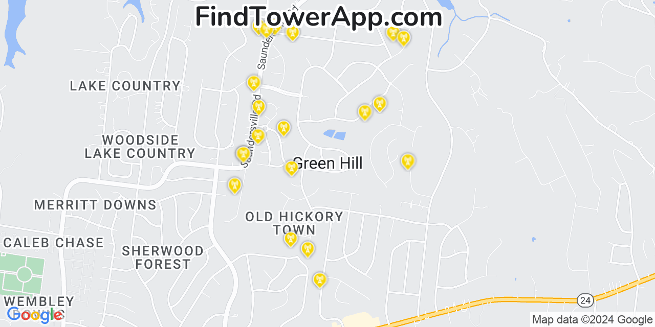 AT&T 4G/5G cell tower coverage map Green Hill, Tennessee