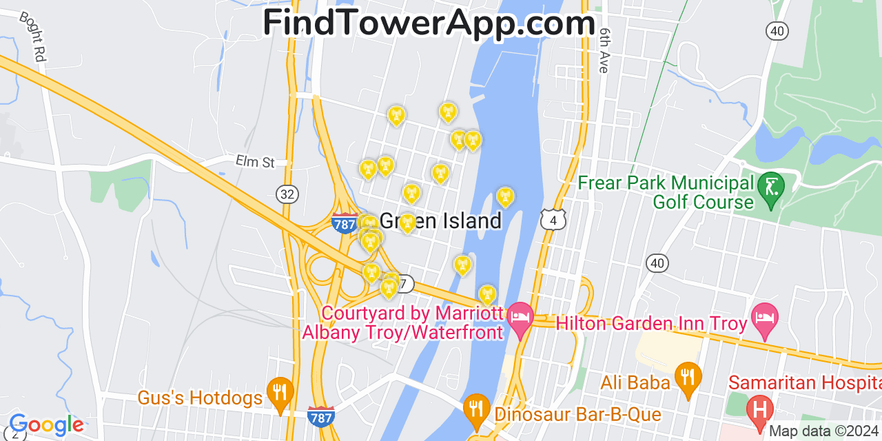 AT&T 4G/5G cell tower coverage map Green Island, New York