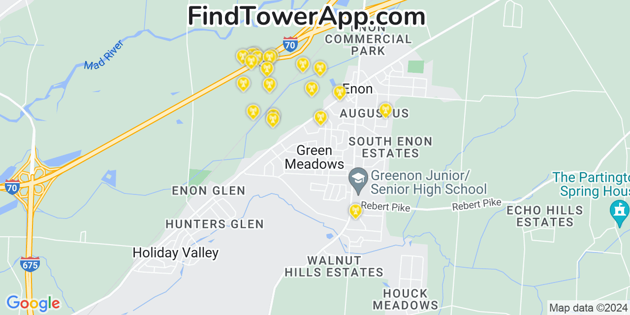 Verizon 4G/5G cell tower coverage map Green Meadows, Ohio