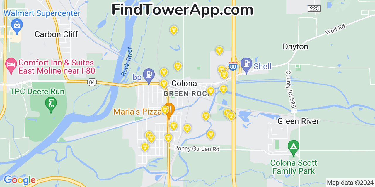 AT&T 4G/5G cell tower coverage map Green Rock, Illinois