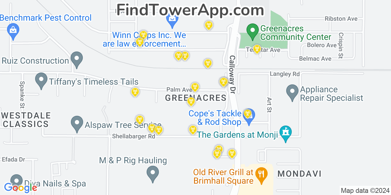 Verizon 4G/5G cell tower coverage map Greenacres, California