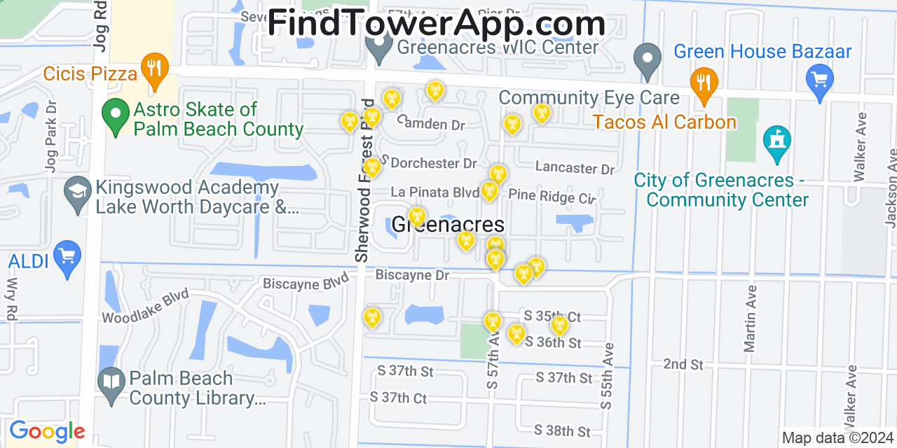 AT&T 4G/5G cell tower coverage map Greenacres City, Florida
