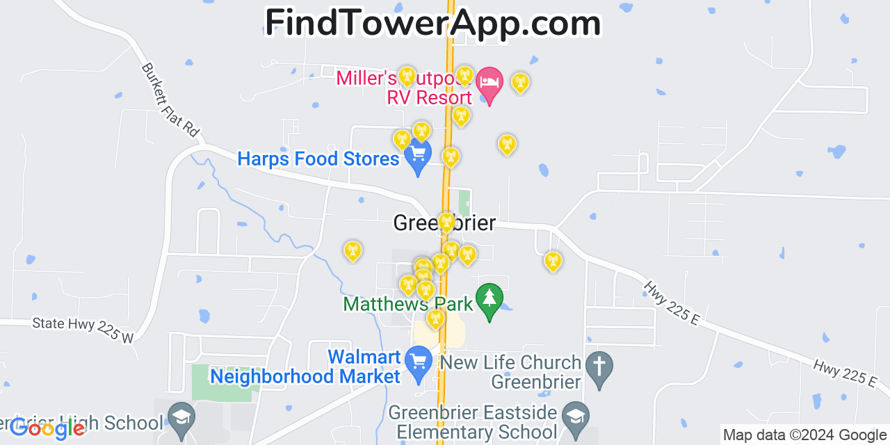 AT&T 4G/5G cell tower coverage map Greenbrier, Arkansas