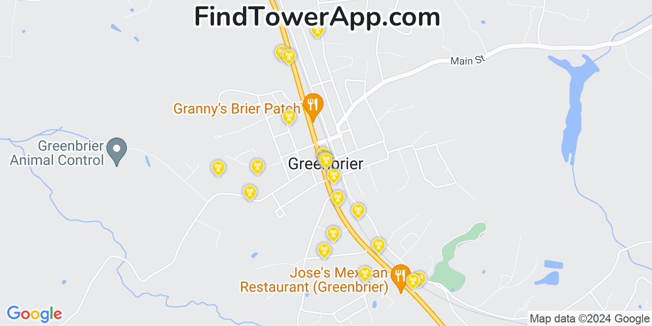 AT&T 4G/5G cell tower coverage map Greenbrier, Tennessee