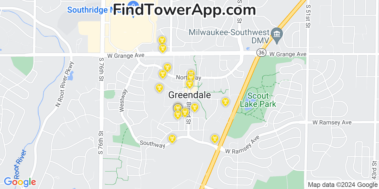 T-Mobile 4G/5G cell tower coverage map Greendale, Wisconsin