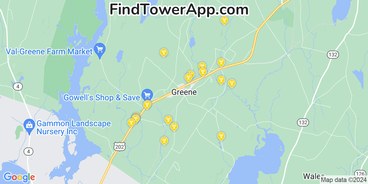 AT&T 4G/5G cell tower coverage map Greene, Maine