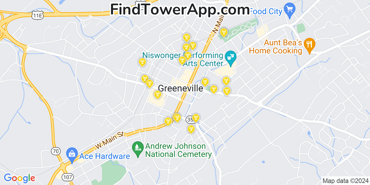 T-Mobile 4G/5G cell tower coverage map Greeneville, Tennessee