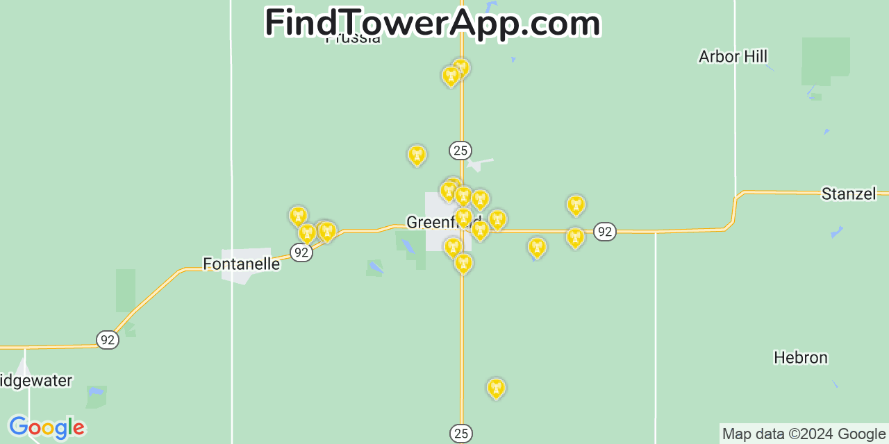 AT&T 4G/5G cell tower coverage map Greenfield, Iowa