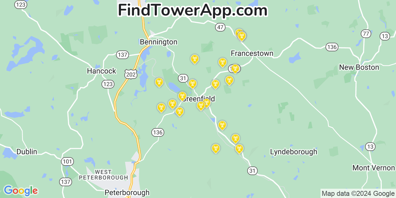 T-Mobile 4G/5G cell tower coverage map Greenfield, New Hampshire